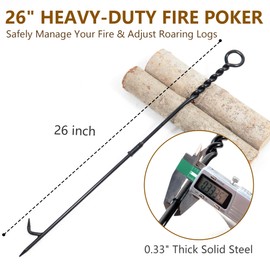 CKLT Fire Poker for Fire Pit Outdoor, 26 inch Heavy Duty Solid Steel