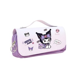 HOOKTA Kuromi Pencil Case with Zip, Smooth Pencil Case with Large Capacity and Handle, Kitty Pencil Case for Teenagers, Girls and Boys, Gift, Large bow, Playful, colourful