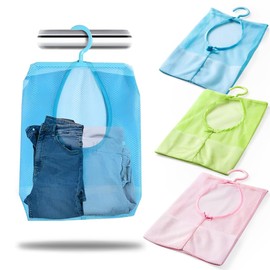 Clothes Peg Bag, 3 PCS Peg Bags for Washing Line, Mesh Breathable Bag Strap, Multifunctional Peg Basket with Hanger for Storage Clothes Socks Clothespins Toiletries (Pink Green Blue)