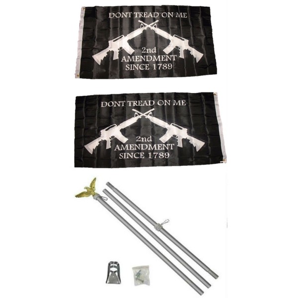 AES 2nd Amendment Crossed Rifles Black 3'x5' Polyester 2 Ply Double Sided Flag with 6' Aluminum Flag Pole Kit with Eagle Topper