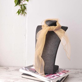 Basic Sense Plain Square Chiffon Neck Scarf For Lady Retro 50s Light Weight (Beige)