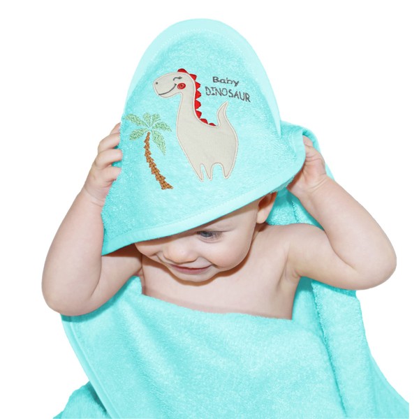Lashuma Children's Beach Towel for Boys Blue Baby Towel 75 x 75 cm with Stick: Dinosaur, Bath Towel with Hood