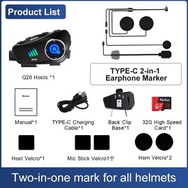 Bluetooth Motorcycle Helmet Headset with HD Action Camera 1080P Video/Photo,Hands-Free Communication System with Noise Reduction,120°Wide Angle, Fit All Helmets 32G SD Card,not Intercom