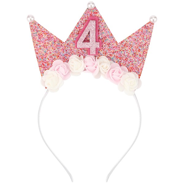 SuPoo 4th Birthday Decorations for Girls - Princess Tiara Headband,