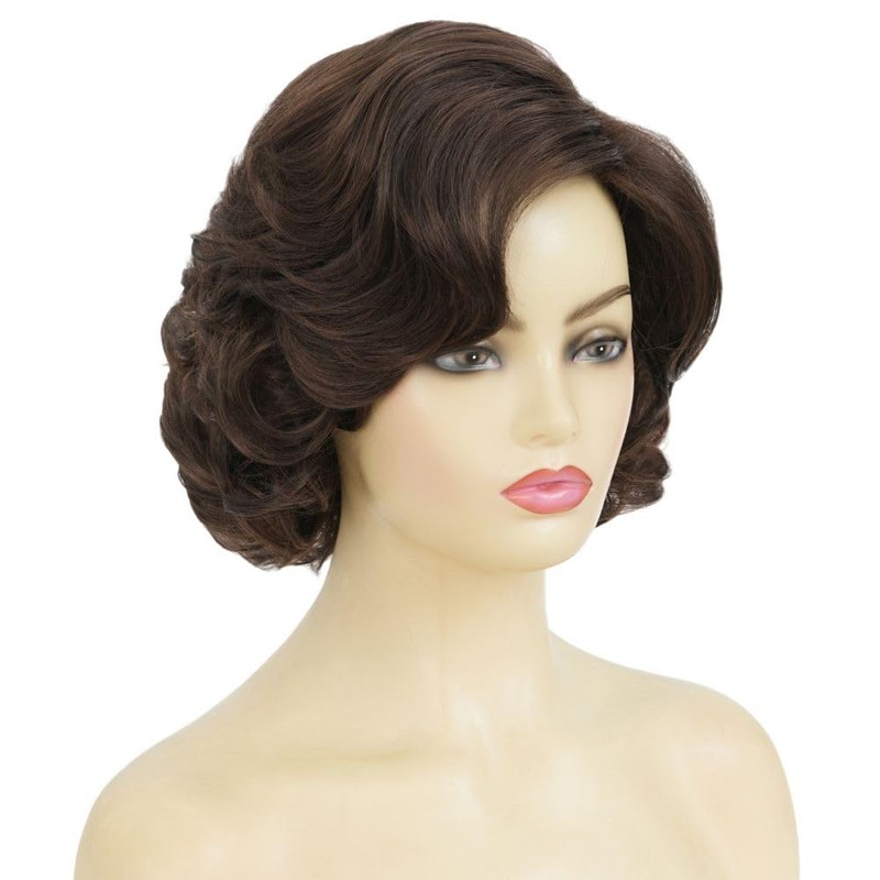 Brown Short Curly Wig Womens 1950s Retro Hair Wigs Heat