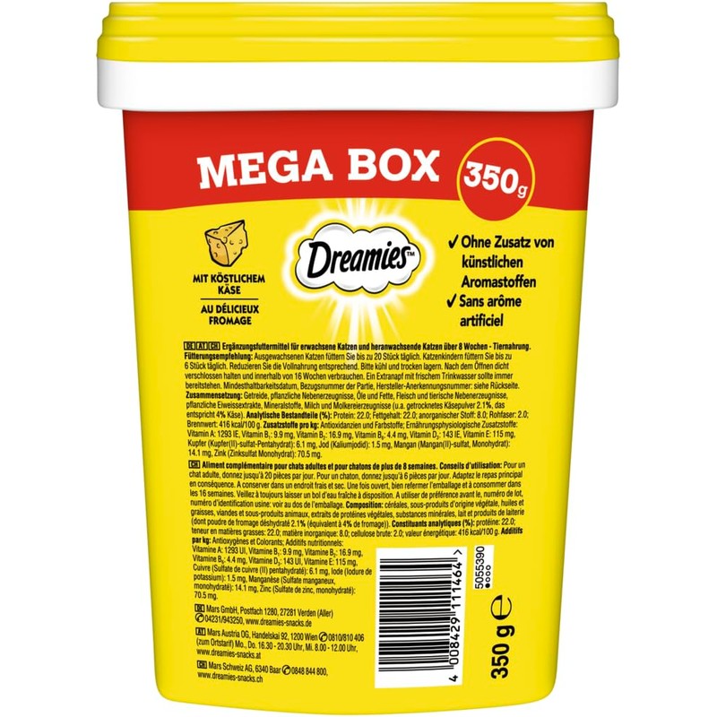 DREAMIES Mega Box mit Käse 350g Katzenleckerlis Katzensnack