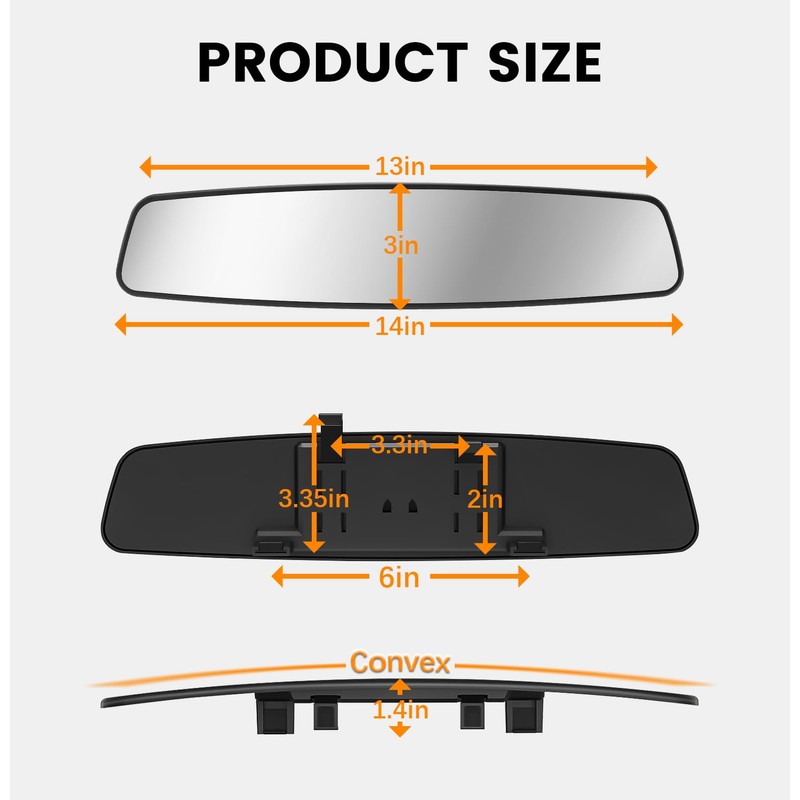 HmmtyRack Rear View Mirror, 14 Inch Chrome Anti-glare Panoramic Rear