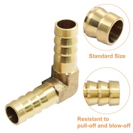 Hordion 2PCS 3/8" Hose Barb Fitting 90 Degree Elbow Connector, Right Angle Brass Barbed Fitting for Water Fuel Air
