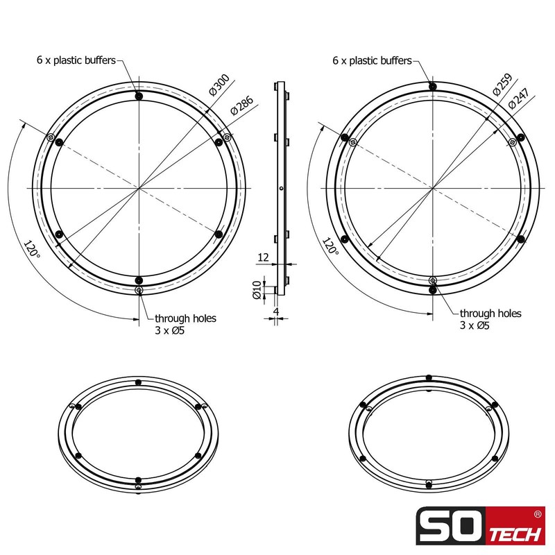 Aluminium Slewing Ring Black Diameter 300 mm Maximum Load 60