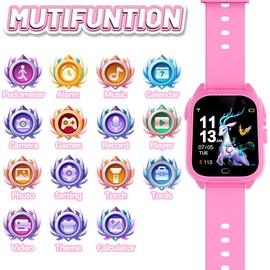OVV Kids Waterproof Smart Watch Boys Girls Age 3-12 with 26 Game 1.44'' HD Touch Screen Music Player Camera Video Recorder 12/24 Hr Clock Pedometer Alarm Torch Calculator Children Learning Toys