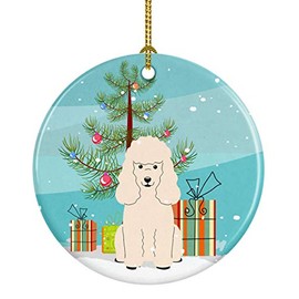 Caroline's Treasures BB4195CO1 Merry Christmas Tree Poodle White Ceramic Ornament, 3 in, Multicolor