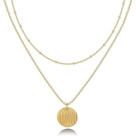 GOLLEY 14K Gold Plated Dainty Pendant Layered Necklaces for Women | Stylish Minimalist Design gold necklace for women | Dainty Layered Choker Necklaces |Gold Jewelry for Women (Disc Pendant)