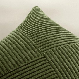Sungeek Set of 2 Soft Corduroy Decorative Cushion Covers 60x60cm Striped Pinwheel Patchwork Textured Throw Pillow Cases Farmhouse Solid Square Pillow Cover 24x24 Inch for Sofa Bed Couch, Olive Green
