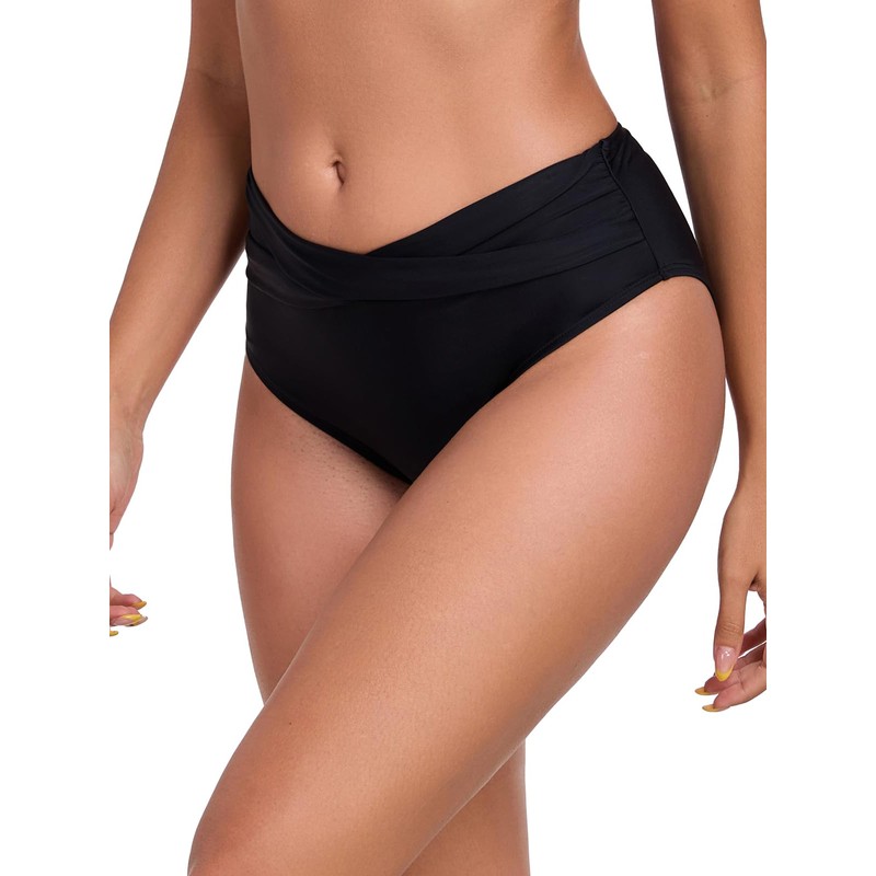 Ocean Blues Women's Black Twist Bikini Bottom Ruched Bathing Suit