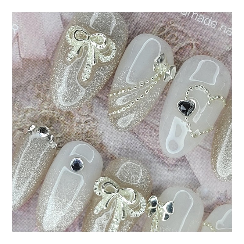 Wedding Magnetic Handmade Nail Tips - Almond S / 웨딩