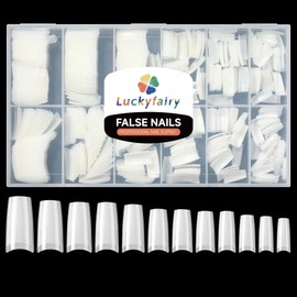 Luckyfairy Acrylic Nail Tips 504Pcs 12Sizes, French Style Gel x White Nail Tips Half Cover Artificial Soft Gel False Nail Tips Curved Fake Nails Natural For Nail Extensions Art Salon Home DIY