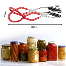 Elegital Canning Jar Lifter Tongs, Anti-Slip Stainless Steel Canning Jar Lifter with Safe Grip Handle for Canning Jars Mason Jars, Canning Jar Wide-Mouth Clip (Red)