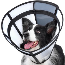 Didopet Dog Cone, Transparent Recovery Collar for Large Medium Small Pets, Adjustable Length, Soft Cone for Dogs to Stop Licking, Padded Elizabethan Collar with Elastic Loops After Surgery Visibility
