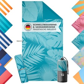 Blumtal Strandhandtuch 90x180cm aus Mikrofaser - kompaktes und schnelltrocknendes Handtuch/Strandtuch XXL - Stranddecke sandfrei mit Band - Badetücher schnelltrocknend mit türkisem Palmen-Motiv