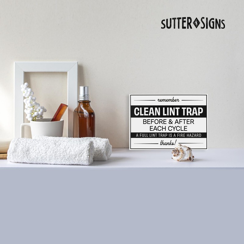 Clean Lint Trap Sign 5" x 7" | Durable Plastic