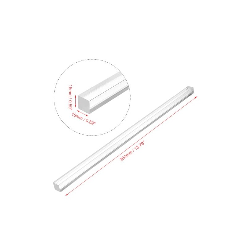 TOP-VIGOR 2Pcs Acrylic Square Rod, 15mm x 15mm x 350mm