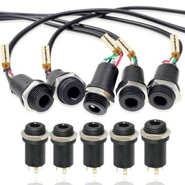 Lsgoodcare 5Pcs 3.5MM Mini Stereo Panel Mount Jack Connector with Wire + 5Pcs 3.5MM Headphone Audio Video Female Vertical Jack Socket Plug with Nuts,Full Gold-Plated High Temperature 4 Channel