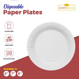 CHEF ROYALE 6-inch, (Pack of 25) Disposable Paper Plates for Parties Heavy Duty White Plates for Hot & Cold Foods - Eco-Friendly & Biodegradable Paper Plates (25, 6")