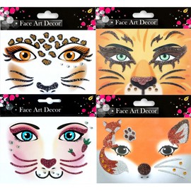 ALEGRE Leopard Face Tattoo Carnival, 4 Sheets Leo Tattoo Face, Rabbit Face Art Sticker, Fox Face Sticker, Glitter Leopard Tattoo Face, Temporary Tattoos Leopard Costume Women's Accessories Fancy Dress