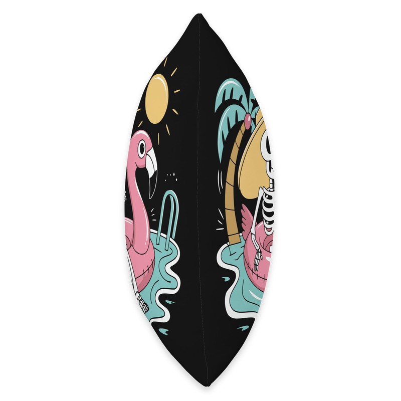 Skeleton Pool Flamingo Throw Pillow