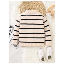 Floerns Toddler Boy's Striped Button Down Knit Cardigan Long Sleeve Collared Sweater White and Black 4Y