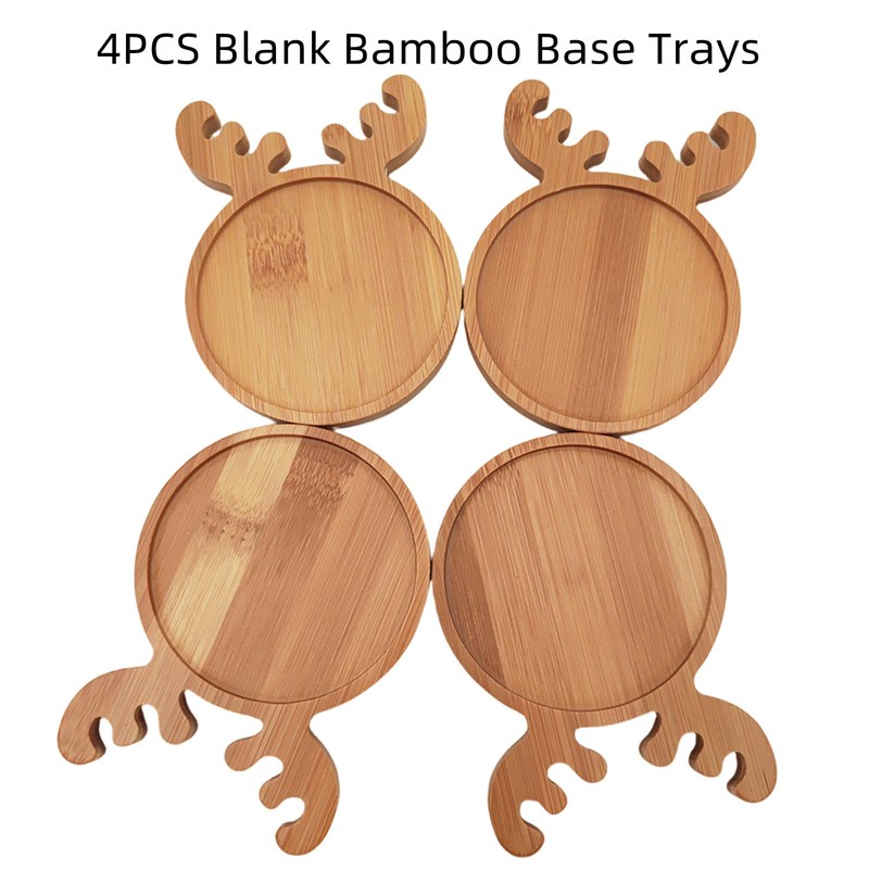 4PCS Bamboo Mosaic Coasters, Blank Base Trays for Crafts DIY