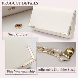 FuninCrea Clutch Purses for Women Elegant Evening Bag with 100cm Removable Chain, Flapover Shoulder Bag Women's Handbags (White, Style 1)