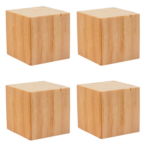 4PACK Wooden Blocks for Crafts, Unfinished Wood Cubes Blocks, 3