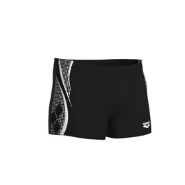 ARENA Men's Short Graphic Swim Trunks, black / white