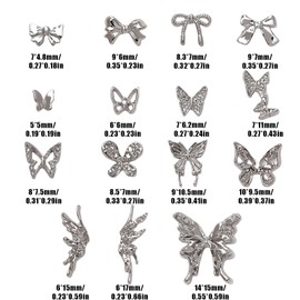 3D Butterfly Nail Charms,150PCS Silver Butterfly Wing Bowknot Bow Nail Gems,Metal Alloy Cute Nail Art Decorations Supplies for Women Girls Manicure Design DIY Crafts