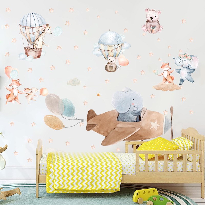43 Pieces Plane Animal Wall Stickers, Removable Animals DIY Cartoon