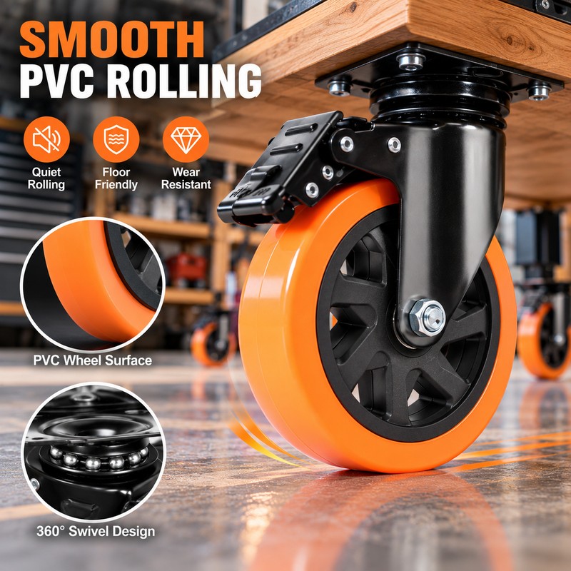 Heavy Duty Swivel Caster Wheels for Workbenches – 4-Pack PVC