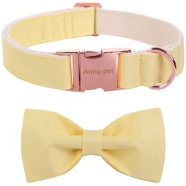 ARING PET Dog Collars, Cute Yellow Dog Collar with Bow, Adjustable Cotton Bowtie Dog Collar with Metal Buckle for Small Medium Large Boy and Girl Dogs