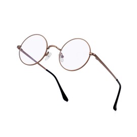 EYLRIM Round Blue Light Blocking Glasses for Women Men Circle Clear Lens Metal Frame Eyeglasses Non Prescription(Brown)