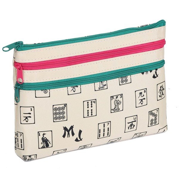 Mah Jongg Direct Beige Pattern 3-Zipper Purse, holds 2023 card, easy to clean, designer style