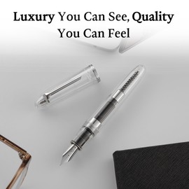 Clarity Transparent Fountain Pen Set – Available in 3 Nib Sizes and 4 Colors, Includes Ink Converter, Elegant Gift Box, – Premium Quality Writing Instrument, 1 Year International Warranty