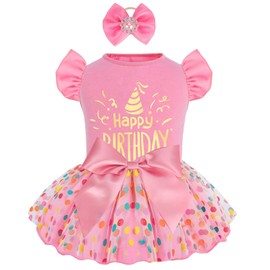 Valentines Dog Dress with Bowknot, Tutu Skirt Tulle Dress Pet Apparel Puppy Outfit Holiday Doggie Clothes for Small Dogs Girl (Pink, X-Large)