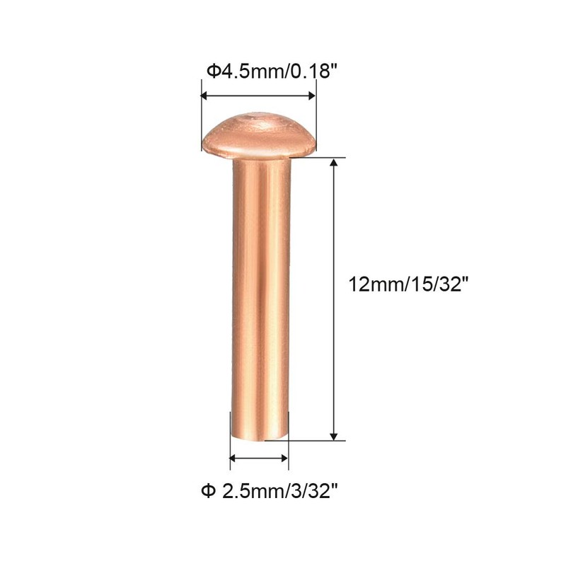 sourcing map Pack of 100 3/32" x 15/32" Round Head