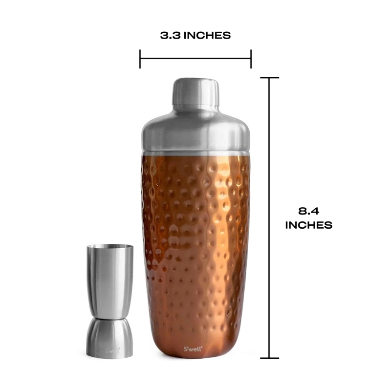 S'well Stainless Steel Shaker Set with Jigger, 18oz, Dipped Metallic,