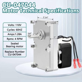 Hiorucet CU-047044 Auger Motor Replacement for Englander/England 10-CDV, 10-CDP, 49-SHC22, 49-TRC22, 10-CDVG, 10-CDVL Pellet Stoves, 4 RPM Clockwise Top and Bottom Auger Motor Feed Motor