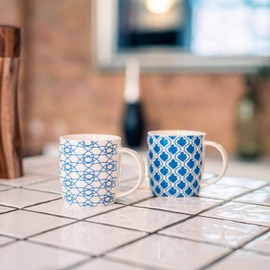 Flanacom Set of 4 Boho Coffee Cups, Large Oriental Design Coffee Cups 300 ml, High-Quality Tea Cups with Fine Print, Dishwasher Safe Ceramic, Gift for Women Mothers