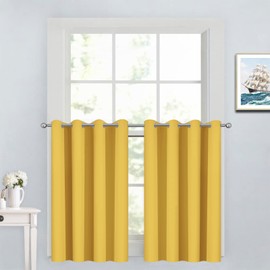 Cortinas de media ventana para recámara, decoración del hogar, cortinas cortas con ojales en la parte superior (amarillo mostaza, 52 pulgadas de ancho x 36 de largo, 2 paneles)