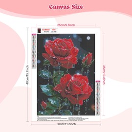 MEIYUDA Diamond Painting Adult Diamond Pictures Red Rose 5D DIY Diamond Painting Pictures Diamond Painting Set, Diamond Painting Craft Set Adults Children Painting for Home Wall Decor 30 x 40 cm