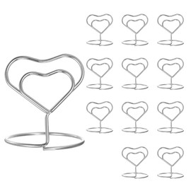 HARFINGTON 12pcs Table Number Holders 1.57 Inch 40mm Tall Mini Heart Shape Steel Photo Holders for Centerpieces Table Place Card Holders for Wedding Reception Party Office Home, Silver Tone
