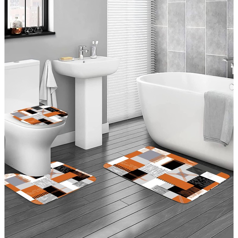 Fall Orange Shower Curtain Set 4Pcs with Bathroom Rugs